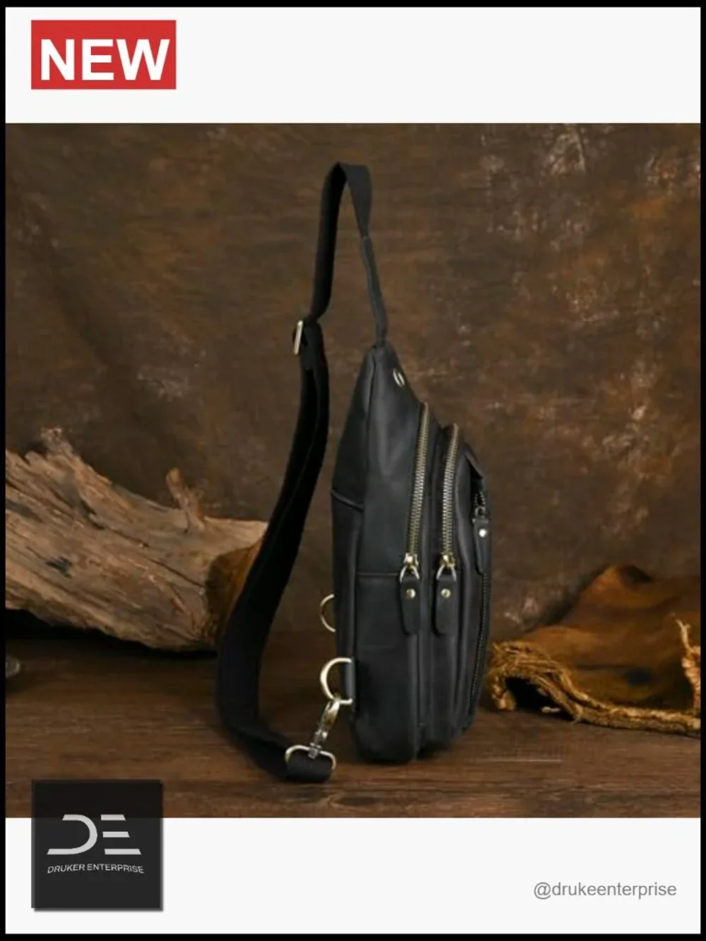 Genuine Leather Crossbody Sling Bag for Men Outdoor Travel Hiking Chest Bag